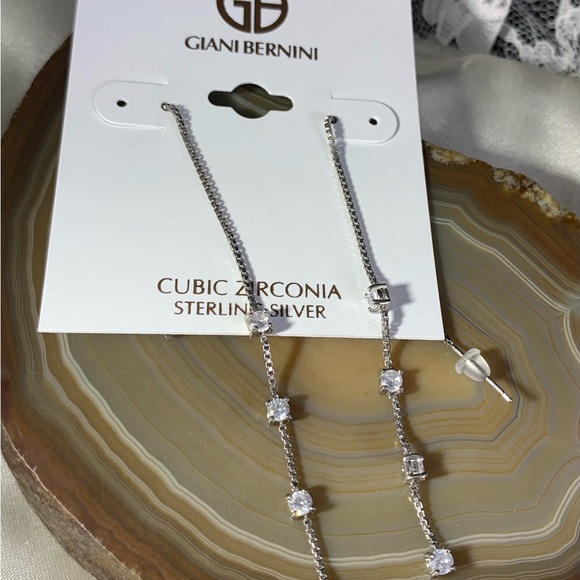 STERLING SILVER GIANI BERNINI CZ THREADER EARRINGS NEW - Picture 4 of 4